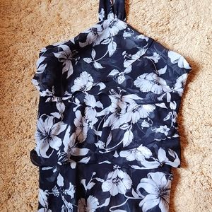 WHBM Halter Blouse Navy/White